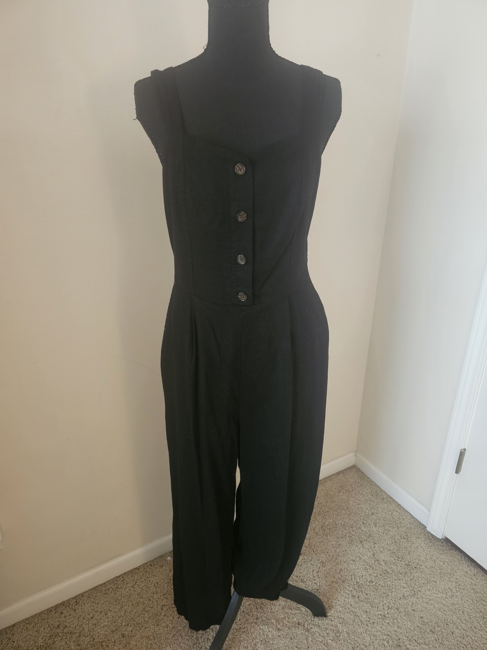 Old Navy Black Button-Front Wide-Leg Jumpsuit